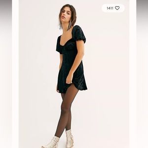 Free People Parisian Nights Mini Dress in Black Crushed Velvet